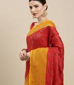 Red woven dupion silk saree with blouse