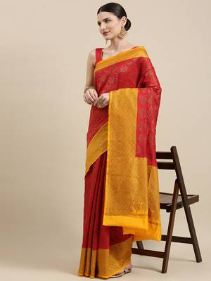 Red woven dupion silk saree with blouse 2