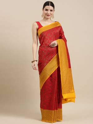 Red woven dupion silk saree with blouse 3