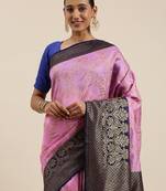Pink woven dupion silk saree with blouse