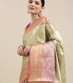 Beige woven Faux kanchipuram silk saree with blouse