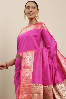 Magenta Katan Silk Woven Saree with Zari Border