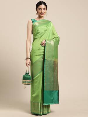 Green woven katan silk saree with blouse 3