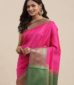 Pink woven katan silk saree with blouse