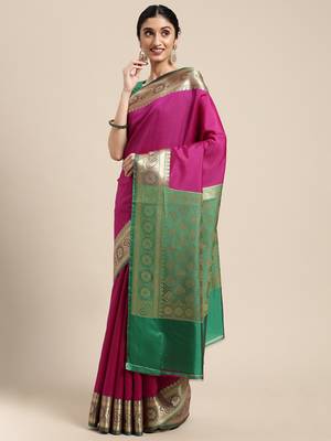 Magenta woven katan silk saree with blouse 1