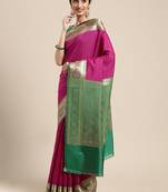 Magenta woven katan silk saree with blouse