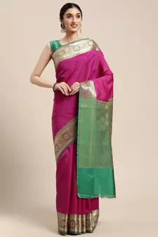 Magenta woven katan silk saree with blouse