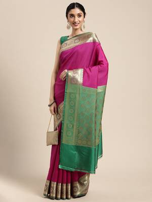 Magenta woven katan silk saree with blouse 3