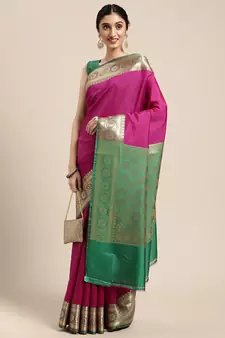 Magenta woven katan silk saree with blouse