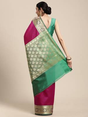 Magenta woven katan silk saree with blouse 4