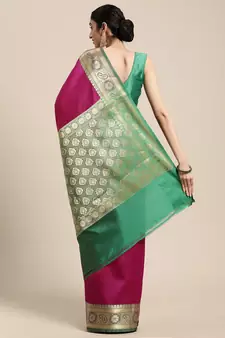 Magenta woven katan silk saree with blouse