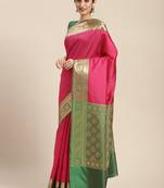 Pink woven katan silk saree with blouse