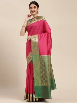 Pink woven katan silk saree with blouse 2