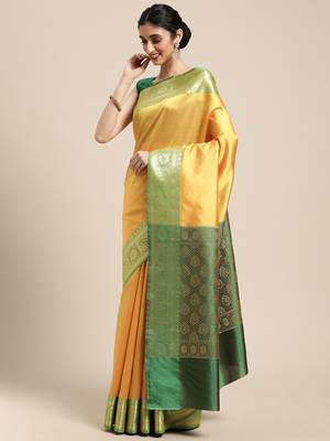 Gold woven katan silk saree with blouse 1