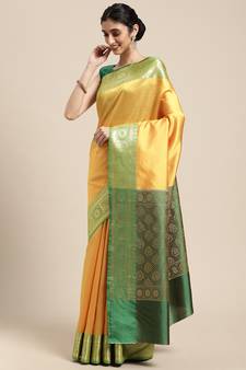 Gold woven katan silk saree with blouse