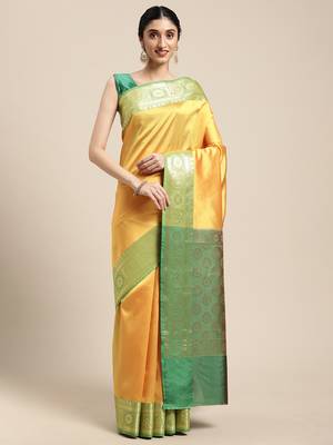Gold woven katan silk saree with blouse 2