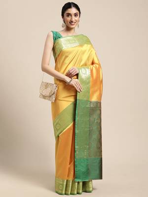 Gold woven katan silk saree with blouse 3