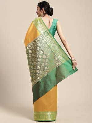 Gold woven katan silk saree with blouse 4
