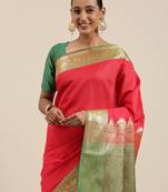 Red woven katan silk saree with blouse