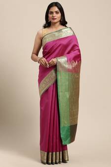 Magenta woven katan silk saree with blouse
