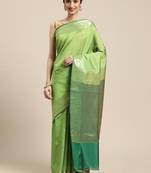 Green woven katan silk saree with blouse