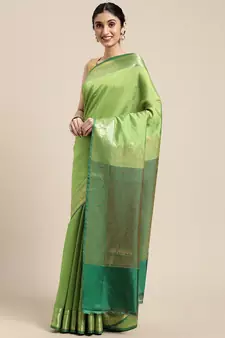 Green woven katan silk saree with blouse