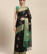 Black woven cotton silk saree with blouse