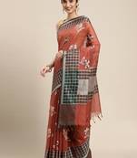 Rust woven cotton silk saree with blouse