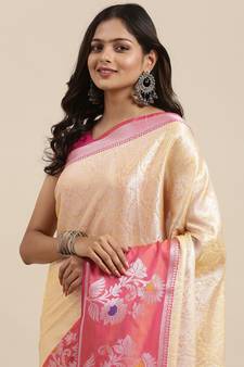 Gold woven Faux kanchipuram silk saree with blouse