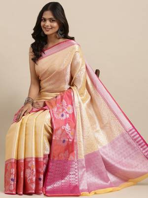 Gold woven Faux kanchipuram silk saree with blouse 2