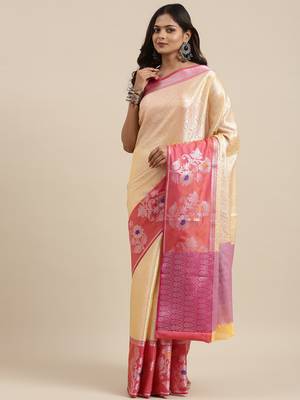 Gold woven Faux kanchipuram silk saree with blouse 3
