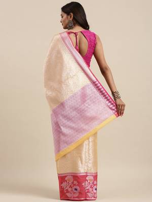 Gold woven Faux kanchipuram silk saree with blouse 4