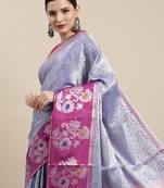 Blue woven kanchipuram silk blend saree with blouse