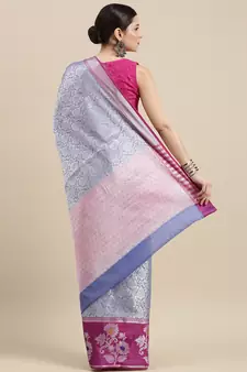 Blue woven kanchipuram silk blend saree with blouse