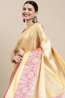 Gold woven Faux kanchipuram silk saree with blouse