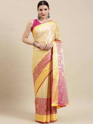 Gold woven Faux kanchipuram silk saree with blouse 2