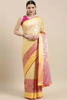 Gold woven Faux kanchipuram silk saree with blouse