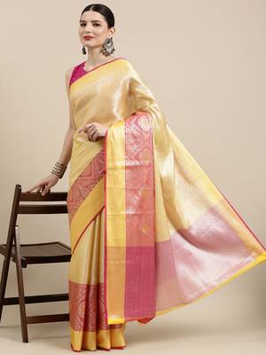 Gold woven Faux kanchipuram silk saree with blouse 3