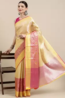 Gold woven Faux kanchipuram silk saree with blouse