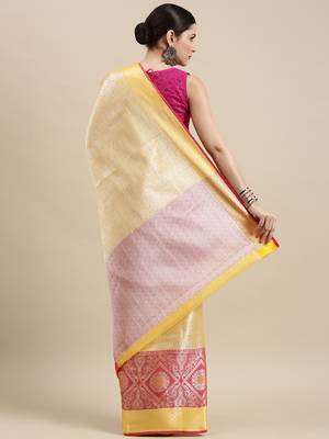Gold woven Faux kanchipuram silk saree with blouse 4