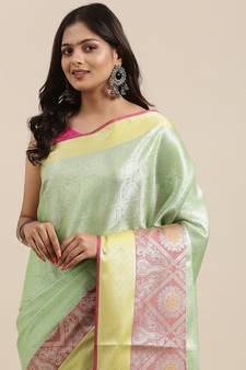 Green woven Faux kanchipuram silk saree with blouse