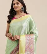 Green woven Faux kanchipuram silk saree with blouse