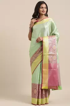 Green woven Faux kanchipuram silk saree with blouse