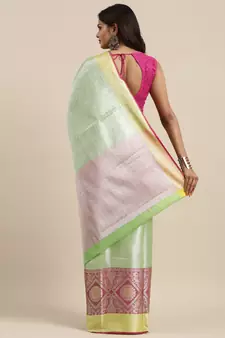 Green woven Faux kanchipuram silk saree with blouse
