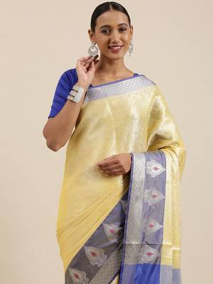 Gold woven Faux kanchipuram silk saree with blouse 1
