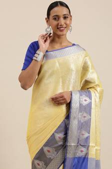 Gold woven Faux kanchipuram silk saree with blouse