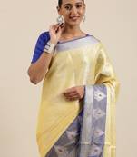 Gold woven Faux kanchipuram silk saree with blouse