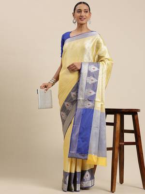 Gold woven Faux kanchipuram silk saree with blouse 2