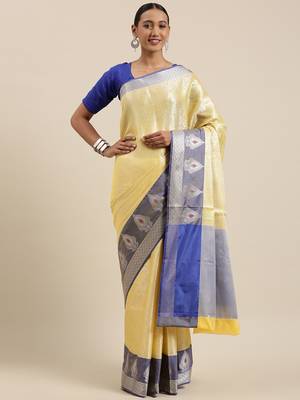 Gold woven Faux kanchipuram silk saree with blouse 3