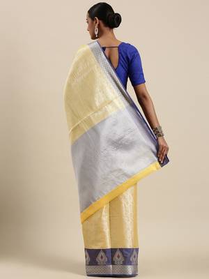 Gold woven Faux kanchipuram silk saree with blouse 4